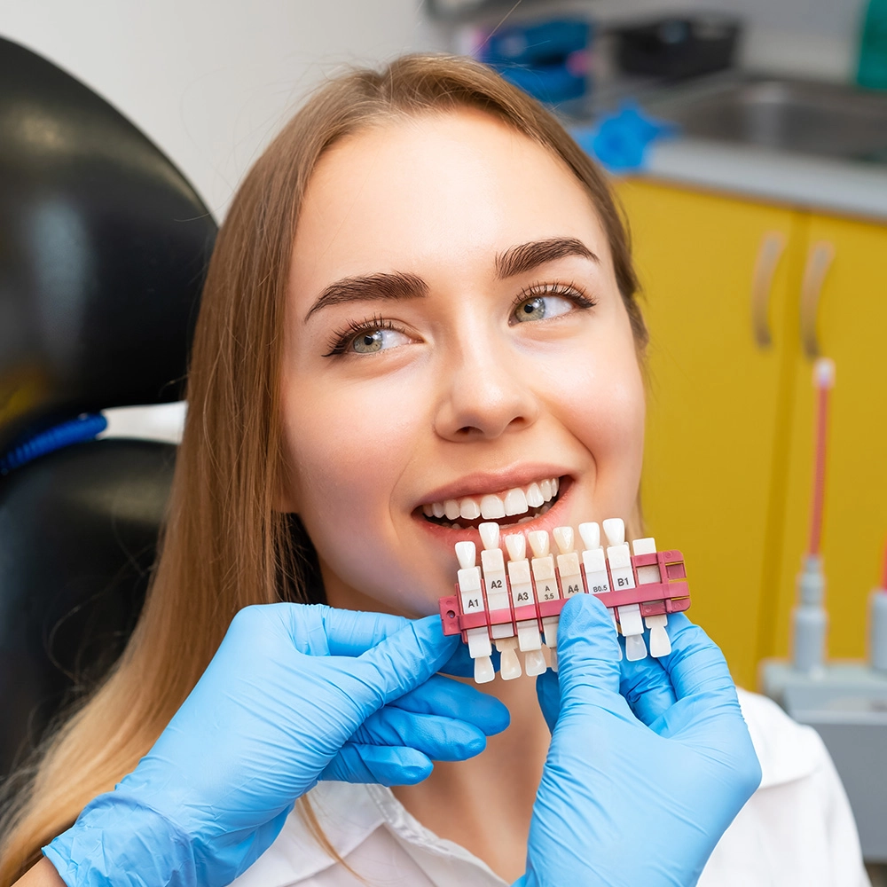 Patient smiling with veneers