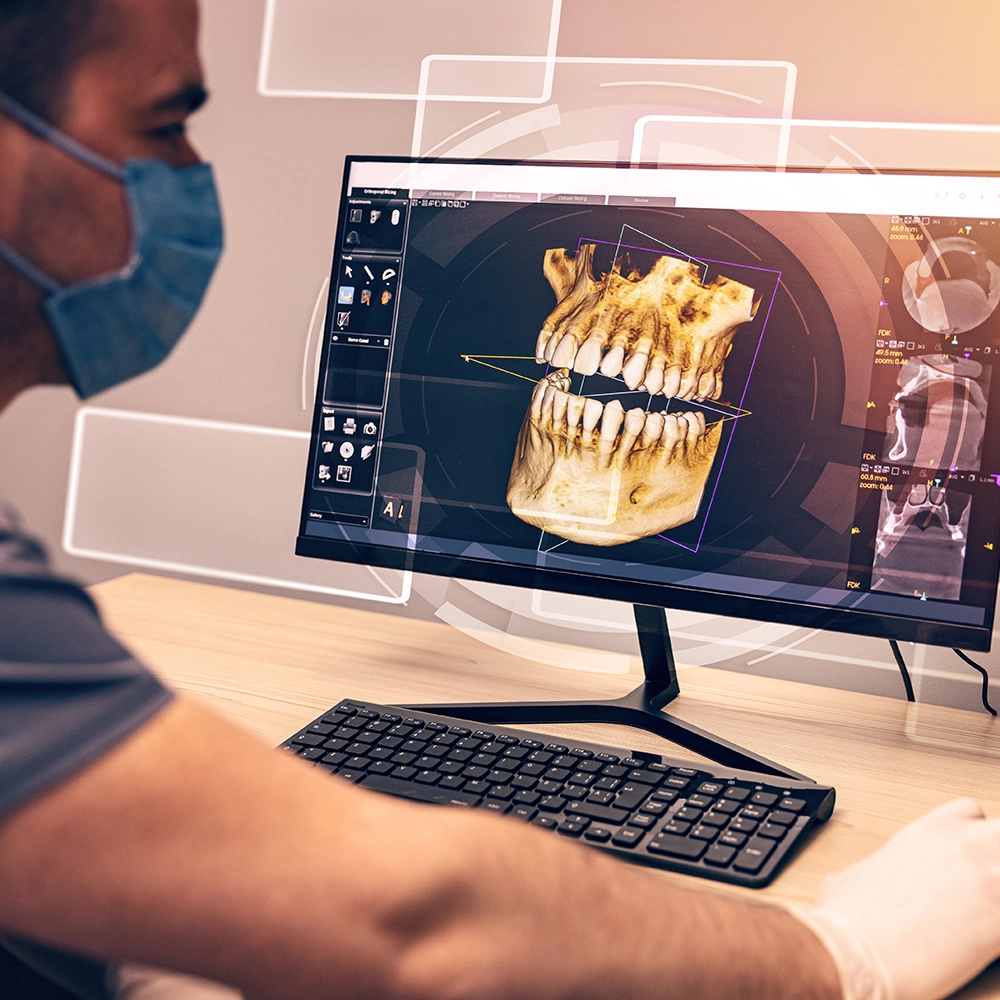 Dentist viewing 3d panoramic view